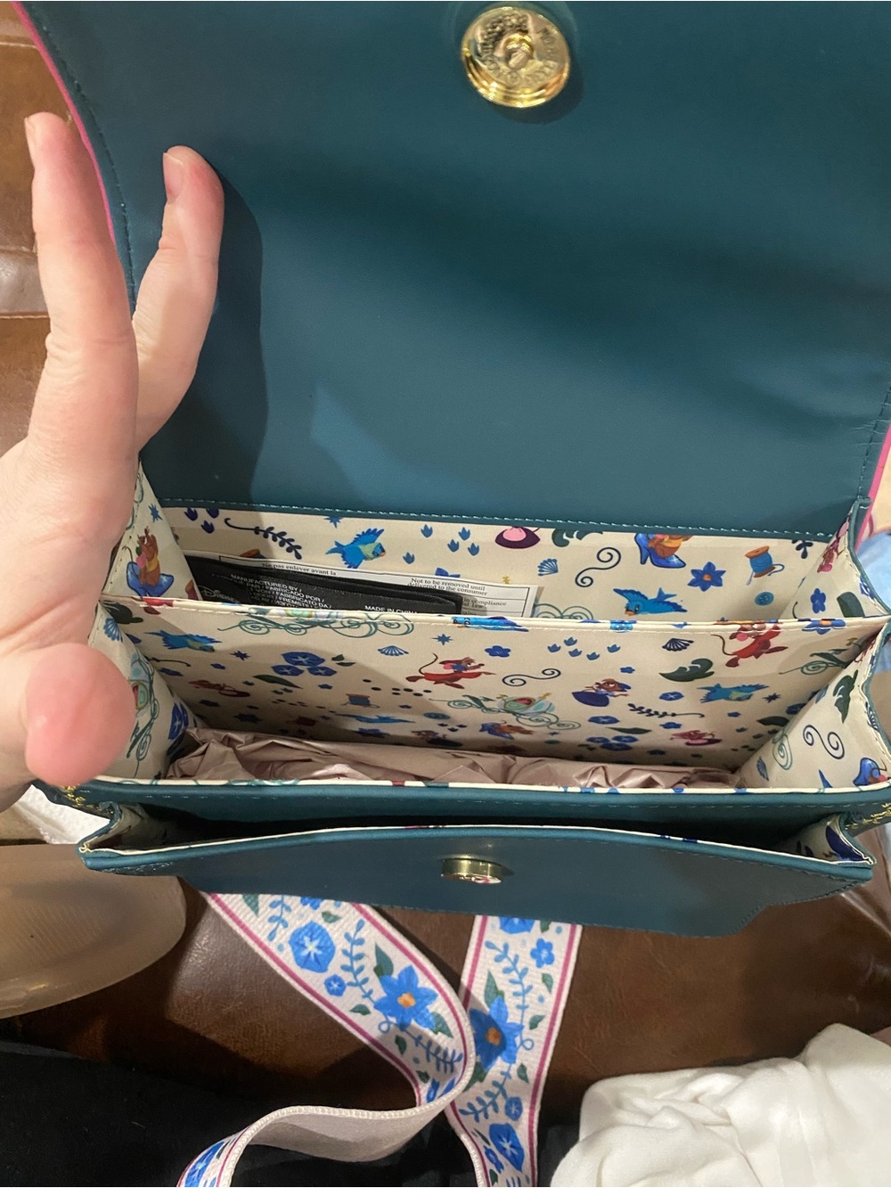 Loungefly Teal and Pink Cinderella Crossbody Bag with Floral Strap - Picture 7 of 7